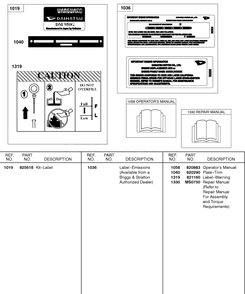 Operator's Manual, Repair Manual, Label/Emissions Kit Diagram and Parts List for 580447-0315-XX  Briggs and Stratton Engine
